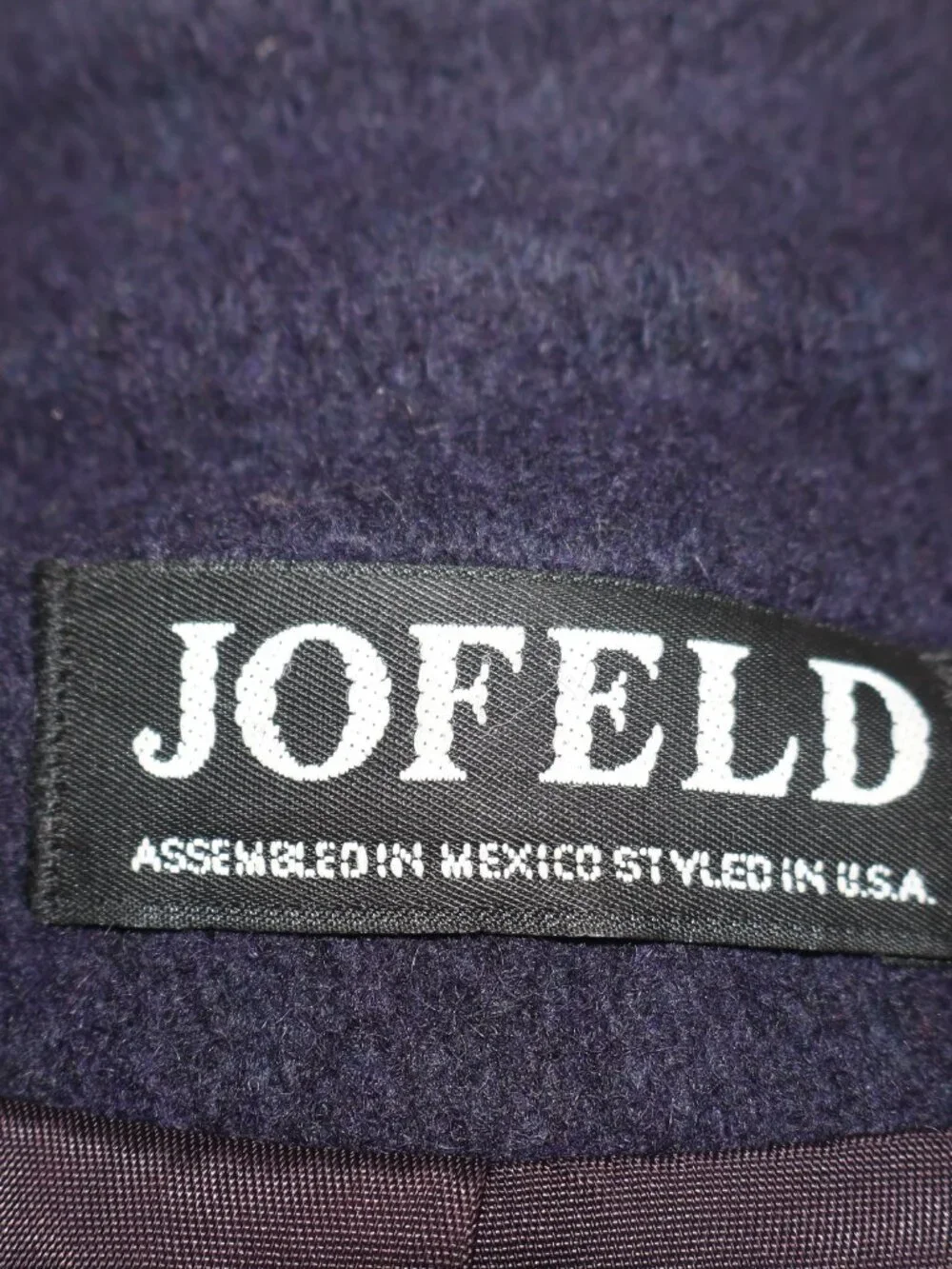 Vintage 1980s JOFELD Navy Wool Blend Double Breasted Long Coat Women's 12/14